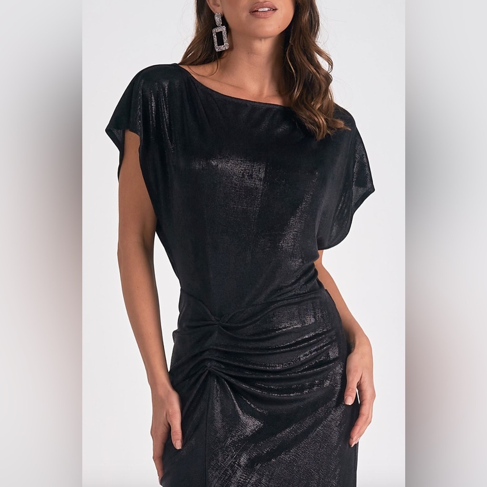 Elan Cap Sleeve Shimmer Midi Dress- Size Medium- NWT